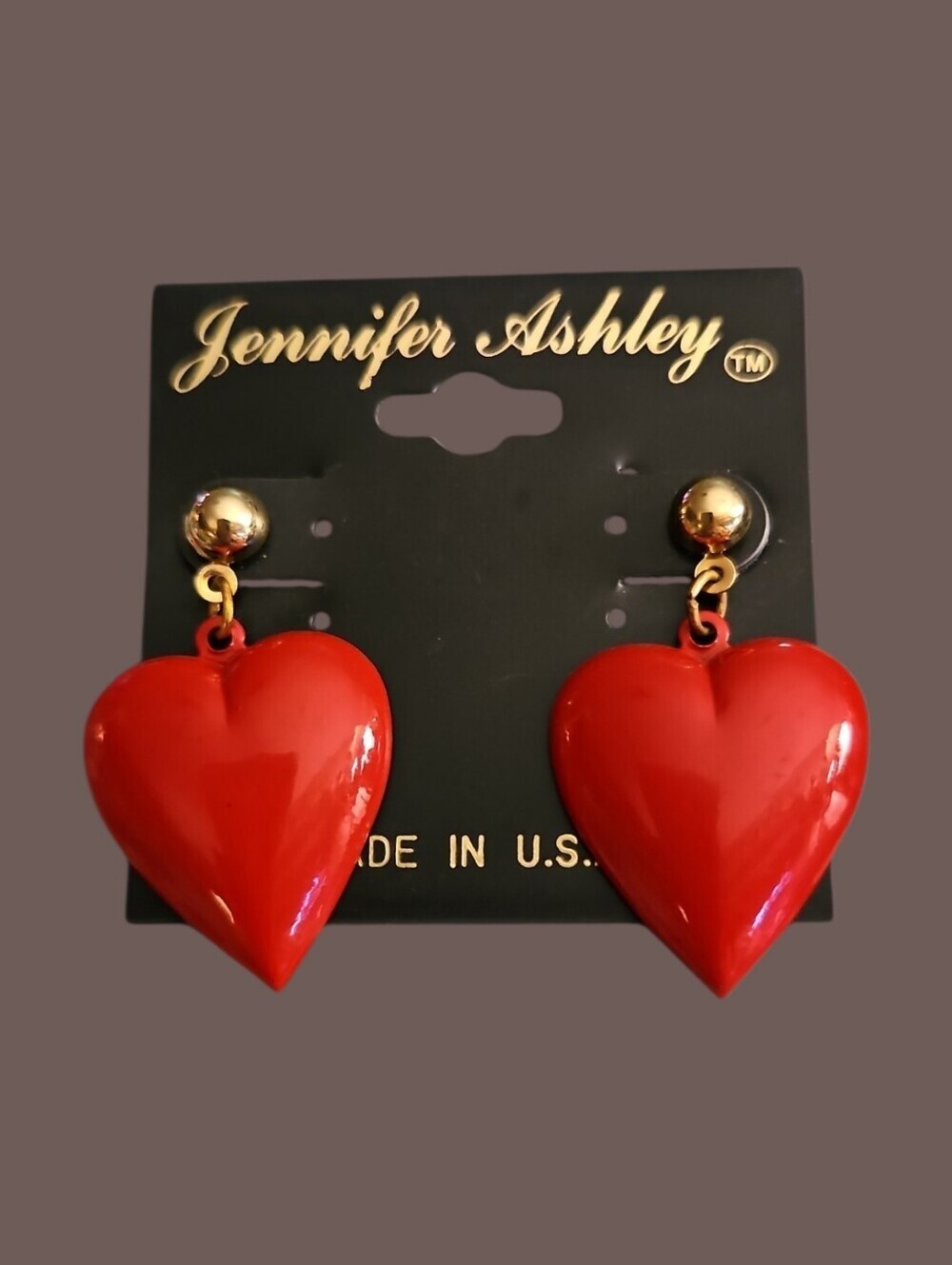 Vtg JENNIFER ASHLEY 1980s Red Metal Heart Drop Earrings